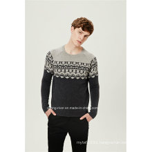 50%Lambs Wool50%Nylon Jacquard Pullover Knit Sweater for Men